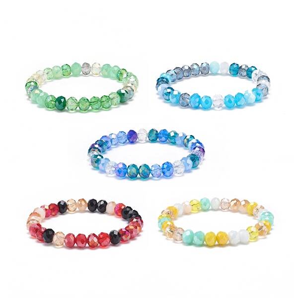 Glass Rondelle Beaded Stretch Bracelet for Women