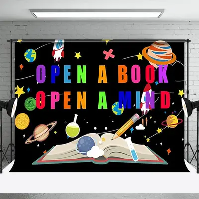 Black Space Book Planet Star World Book Day Backdrop - Aperturee