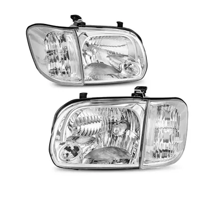 YITAMOTOR® Headlight Assembly Compatible with 2005-2006 Tundra Double/Crew Cab 2005 2006 2007 Sequoia Chrome Housing Clear L...