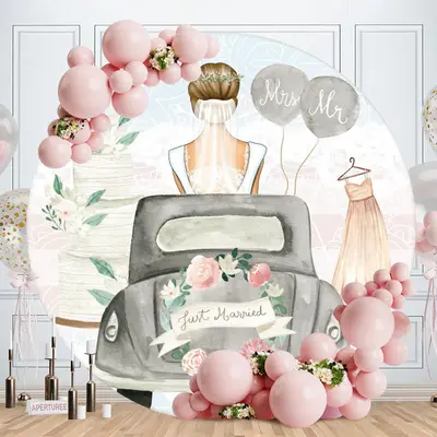 Aperturee Mrs And Mr Just Married Round Wedding Backdrop