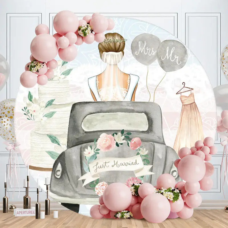 Aperturee Mrs And Mr Just Married Round Wedding Backdrop