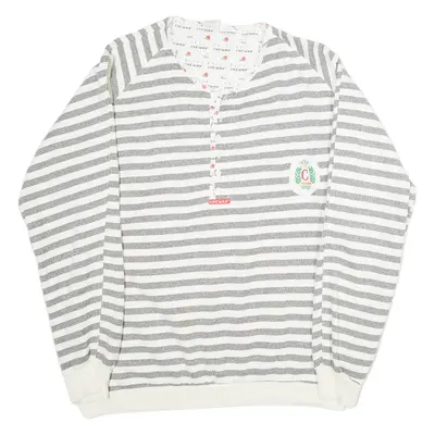 CHEWAN Striped Womens Sweatshirt Grey Button Neck XL