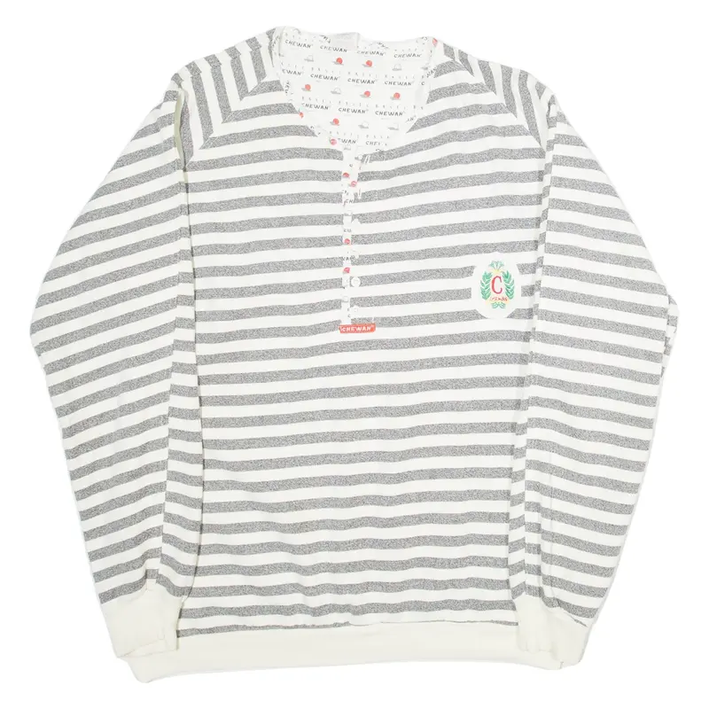 CHEWAN Striped Womens Sweatshirt Grey Button Neck XL