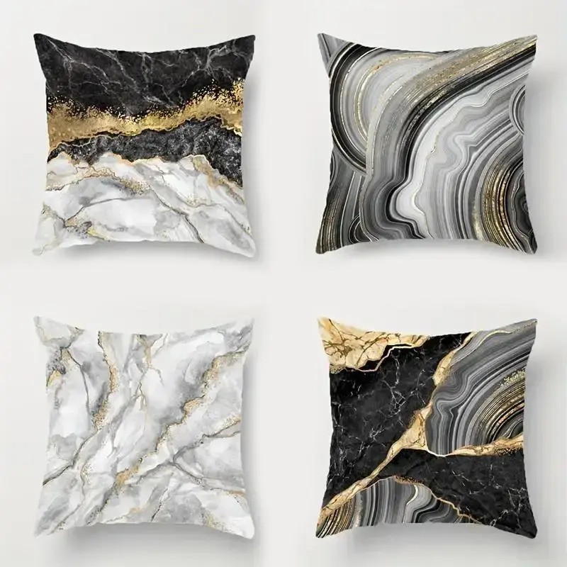 Marble Print Cushion Cover without Filler (4pcs/set), Square Throw Pillow Cover, Household Decoration Supplies for Home Livin...