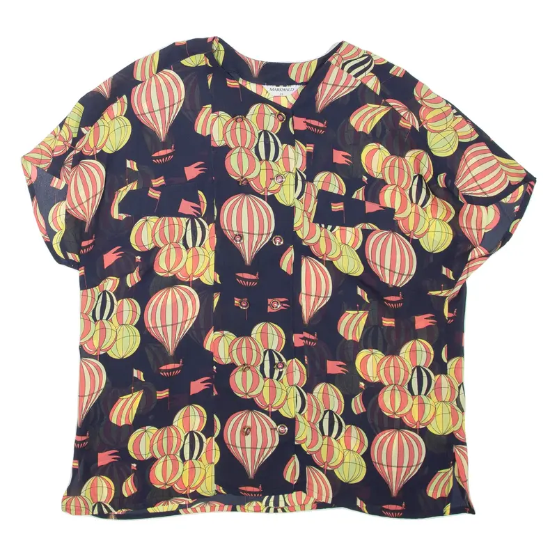 MARKWALD Sheer Womens Printed Top Black Crazy Pattern XL