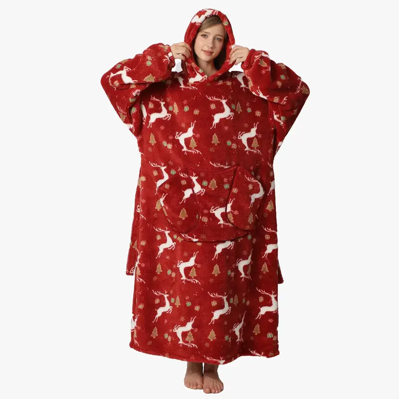 Cartoon Print Hooded Blanket, 1 Count Casual Soft Warm Oversized Hooded Wearable Blanket with Giant Pockets, Comfort Womensw...