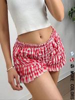 Women's Gingham Print Ruffle Trim Shorts, Casual Comfy Cute Shorts for Summer, Micro Shorts, Women's Bottoms for Daily Wear, ...