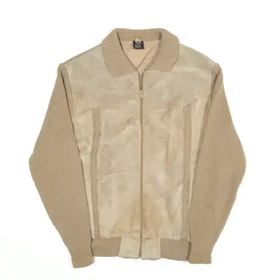 C&A Bomber Leather Jacket Beige Womens L
