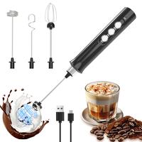 Electric Milk Frother, USB Rechargeable Electric Whisk with 3 Heads, Handheld Double Grip Design, 3 Speeds Drink Mixer Foam M...