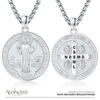 Audinceed St. Saint Benedict Medals For Men Fahter's Day Gift S925 Sterling Silver Luxury Necklace Pendant San Benito Medalla...