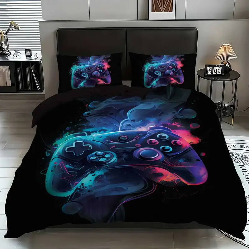 Game Controller Pattern Bedding Set, 3 Counts/set Bedding Duvet Cover & Pillowcase, Soft Comfortable Bedding Set for Home Bed...