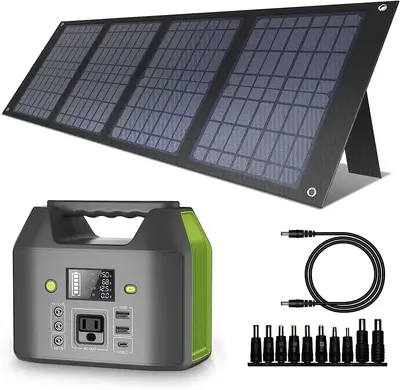R150 150W Small Solar Generator with 40W Solar Panel, 6 Outputs 42000mAh Portable Charger Power Bank for Outdoor Home Emergen...