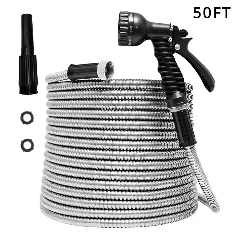 Garden Hose 50ft, New Version Stainless Steel Hose with Upgraded Design,10-Function Nozzle, Durable and Leak Proof Water Hose...