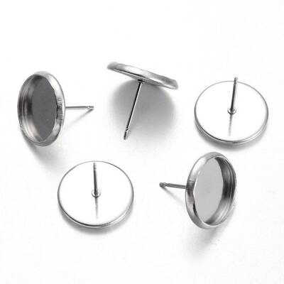 Tarnish Resistant Flat Round Stainless Steel Stud Earring Settings