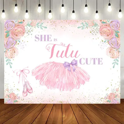 Aperturee She Is Tutu Cute Floral Birthday Backdrop