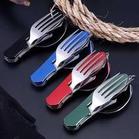Folding Camping Utensils, 1 Count Stainless Steel Spoon Fork Bottle Opener Set, Detachable Tableware Multifunctional Tool for...