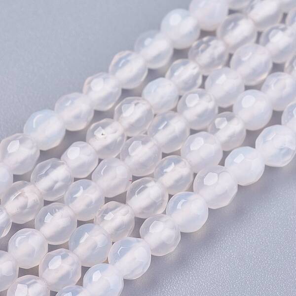 Natural White Agate Round Beads Strand