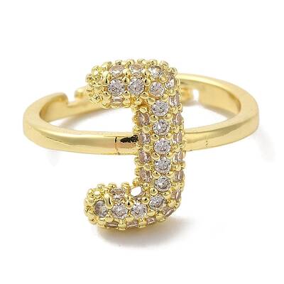 Rack Plating Letter Brass Micro Pave Clear Cubic Zirconia Adjustable Rings for Women