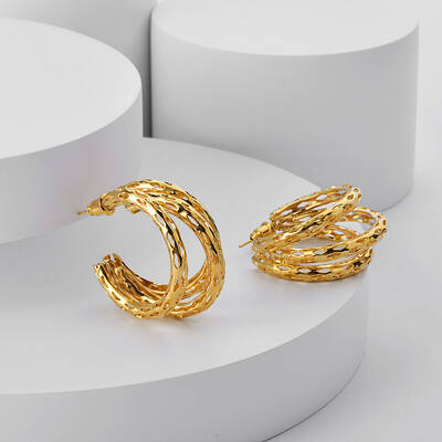 Hollow Moon Brass Stud Earrings
