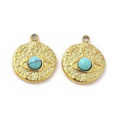 Natural Turquoise Flat Round with Eye Charms