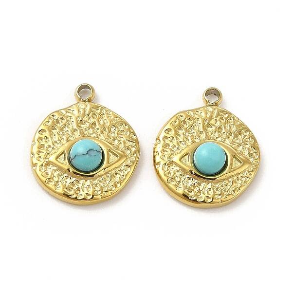 Natural Turquoise Flat Round with Eye Charms
