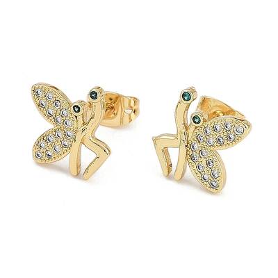 Brass Micro Pave Clear Cubic Zirconia Stud Earrings for Women
