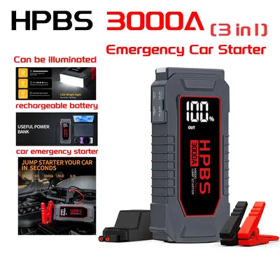 HPBS battery jump pack 24000mAh Portable Jump Starter with LED Light - 3000A Peak Current Auto Jump Starter for Winter Emerge...
