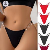 6 Psc Set Heart Metal Decor Glitter Tape Thongs Low Waist Comfy Panty, Women's Lingerie & Underwear Black Red best underwear ...