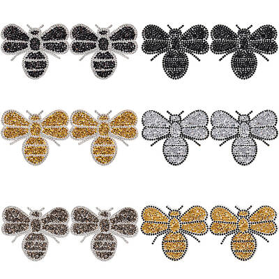 12Pcs 6 Styles Bees Hotfix Rhinestone Appliques