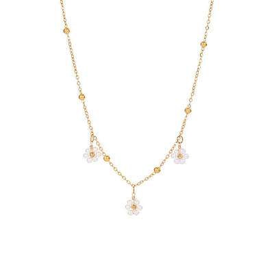 Flower Charms Bib Necklace with Stainless Steel Satellite Chains