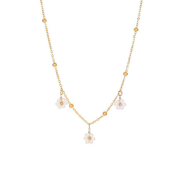 Flower Charms Bib Necklace with Stainless Steel Satellite Chains