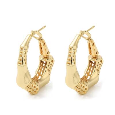 Rack Plating Brass Bamboo Stick Hoop Earrings for Women