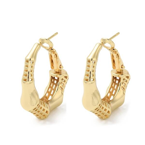 Rack Plating Brass Bamboo Stick Hoop Earrings for Women