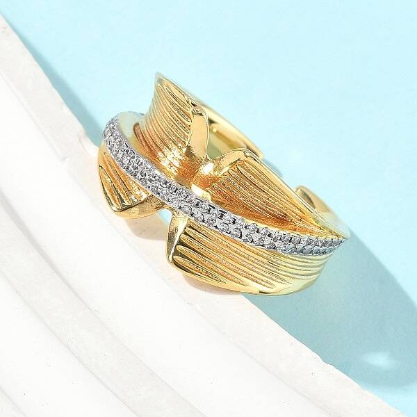 Brass Micro Pave Cubic Zirconia Cuff Rings