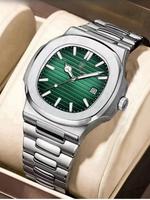 Men's Business Fashion Square Dial Blue Quartz Watch, Casual Trendy Wristwatch for Men, Stainless Steel Strap Luminous Analog...