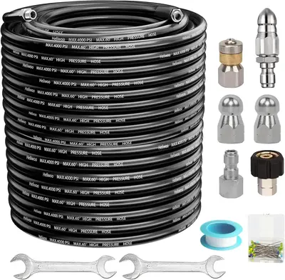 Sewer Jetter Kit for Pressure Washer Jet Drain Cleaner Hose 1/4 Inch NPT with Rotating and Button Nose Sewer Jetting Nozzles ...