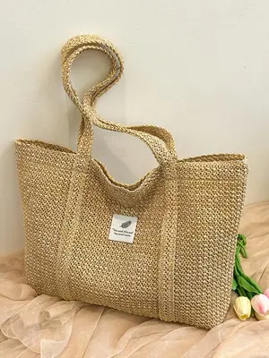 Women's Floral Pattern Tote Bag, Summer 2025 Trendy Casual Large Shoulder Bag, Girls Birthday Gift, Retro Letter Patched Desi...