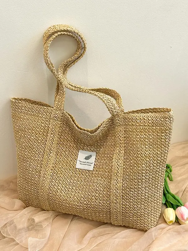 Women's Floral Pattern Tote Bag, Summer 2025 Trendy Casual Large Shoulder Bag, Girls Birthday Gift, Retro Letter Patched Desi...