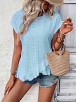 【Plus Size】 Solid Hollow Out Batwing Sleeve Tee, Boho Casual Short Sleeve T-shirt for Summer, Women's Plus Clothing for D...