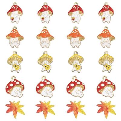 20Pcs 5 Style Autumn Theme Alloy Enamel Pendants