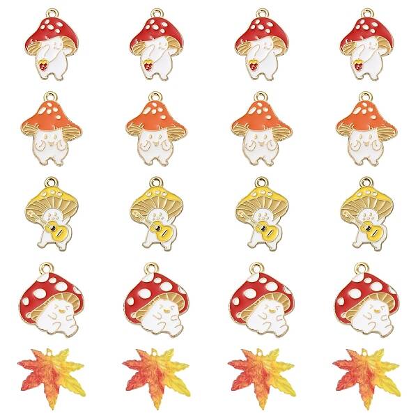 20Pcs 5 Style Autumn Theme Alloy Enamel Pendants