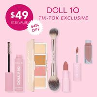 10 Minute Face Bundle | Refocus Glow Face Palette, Double-ended Brush, Lip Wardrobe Lipstick, & Doll Pro Mascara Makeup Set C...