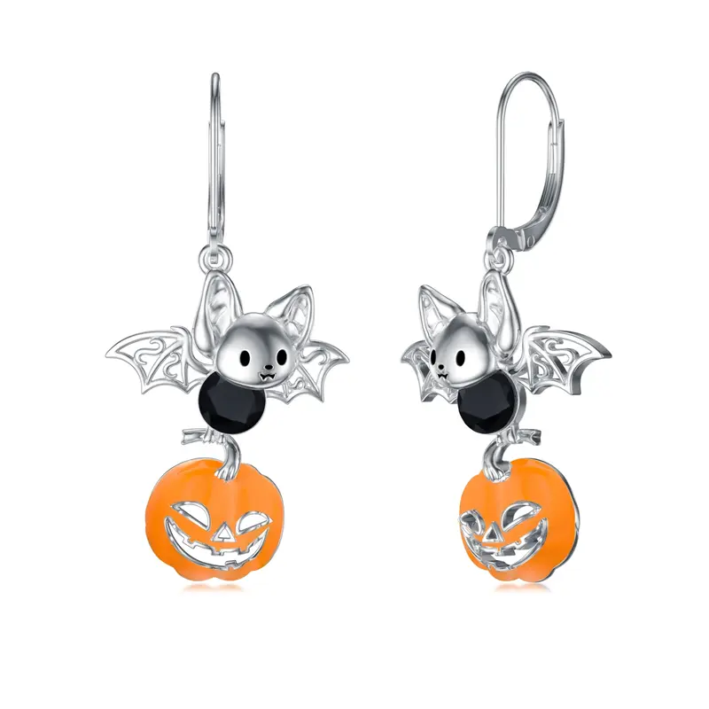 Sterling Silver Cubic Zirconia Bat Lever-back Earrings