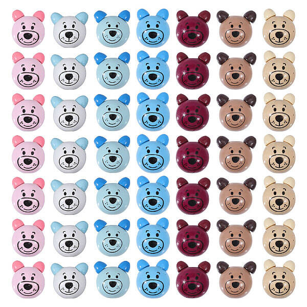 70Pcs 7 Colors Natural Wood Printed Beads