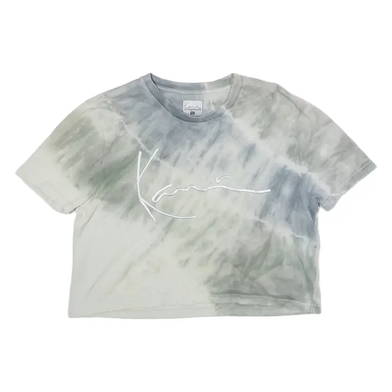 KARL KANI Cropped Womens Tie Dye T-Shirt Grey Crew Neck M