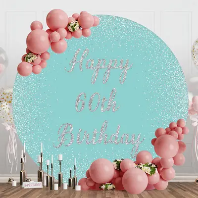 Green Silver Glitter Round 60th Birthday Backdrop - Aperturee