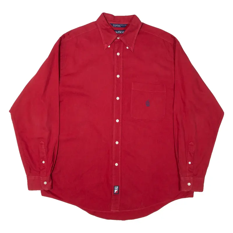 NAUTICA Mens Plain Shirt Red Long Sleeve L