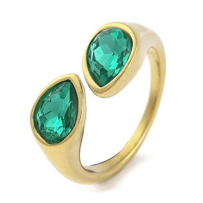 Ion Plating(IP) 304 Stainless Steel Rhinestone Teardrop Cuff Open for Women