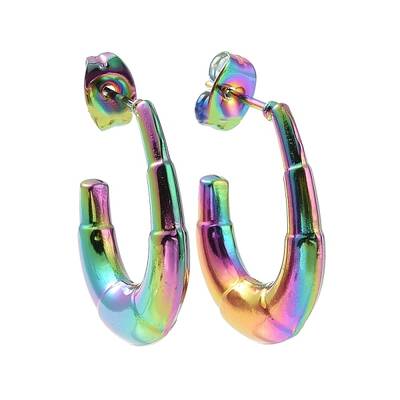 Ion Plating(IP) Rainbow Color 304 Stainless Steel Croissant Stud Earrings