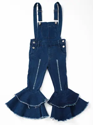 Solid Blue Print Denim Stretchy overall bottoms pants Girls jeans
